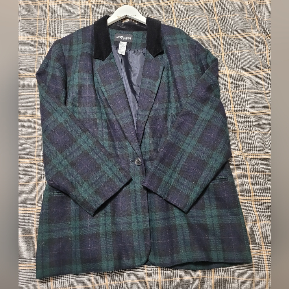 Vintage Tartan Plaid Wool Blend Blazer